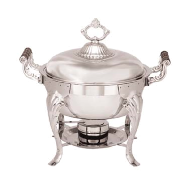 5 Quart Round Chafing Dish In Polished Stainless Steel With Elegant Handles And Lid