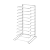 Alt Tag: Omcan 81118 Aluminum Pizza Pan Rack with 12 Pan Capacity 12-tier aluminum rack for holding and transporting pizza pans in commercial kitchens