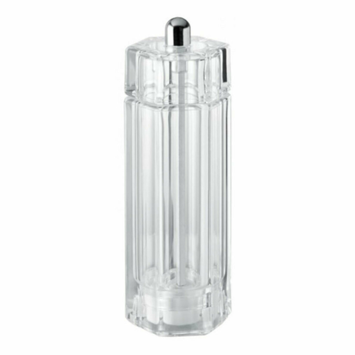 Alt Tag: Omcan 43704 Premium 10-Inch Wood Salt Mill with Ceramic Grinder clear acrylic salt grinder mill, adjustable knob, kitchen seasoning tool