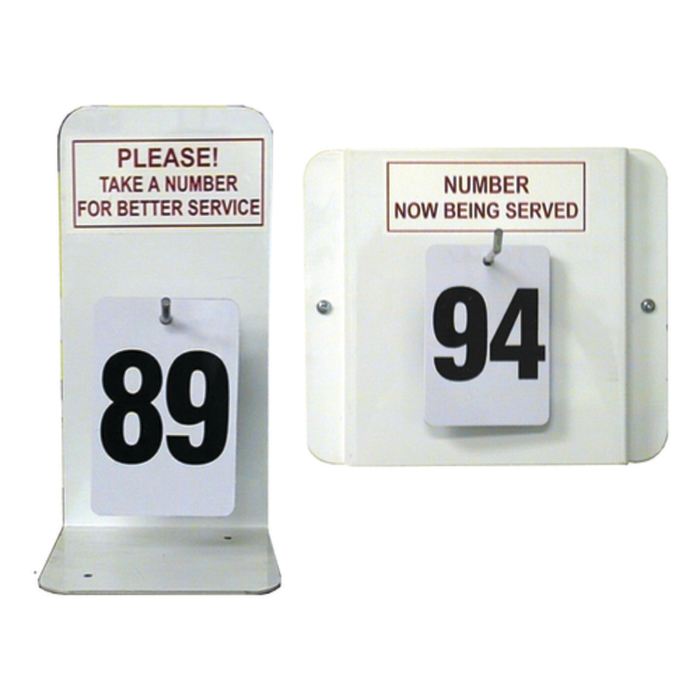 Omcan 13664 Take-A-Number Customer Service System with Signs and Tags showing please take-a-number dispenser and now serving number display