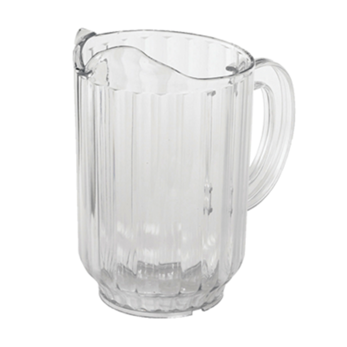 Alt Tag: Omcan 80088 60 oz. Clear Polycarbonate Plastic Beverage Pitcher clear shatter-resistant beverage server with handle