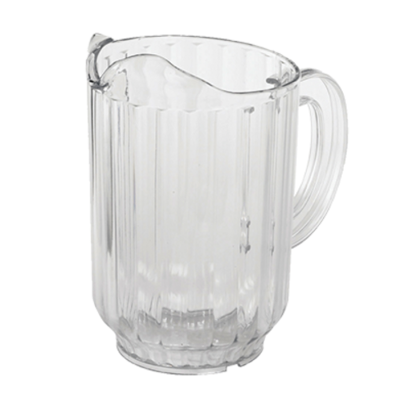 Alt Tag: Omcan 80088 60 oz. Clear Polycarbonate Plastic Beverage Pitcher clear shatter-resistant beverage server with handle