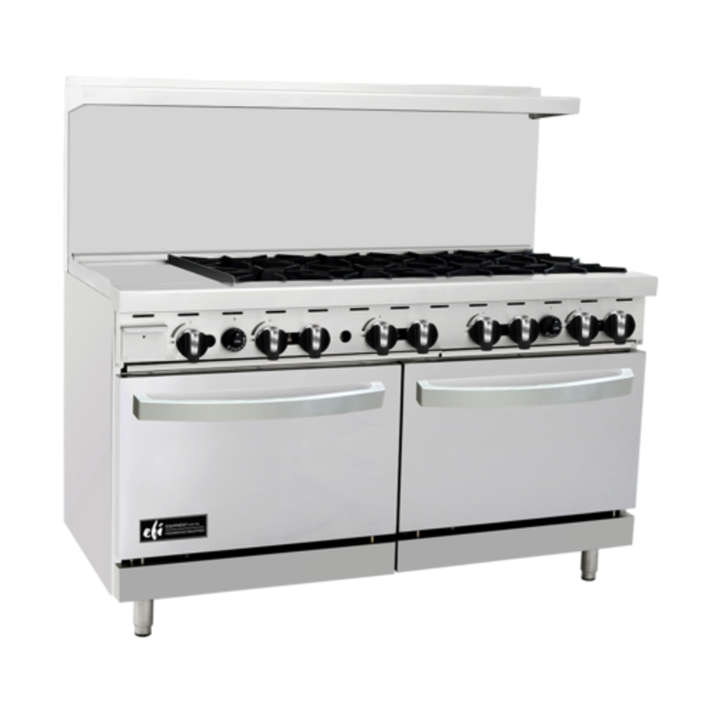 EFI RCTRS-12G-8B-N 60 Inch Gas Restaurant Range With Griddle Designed For Commercial Kitchens