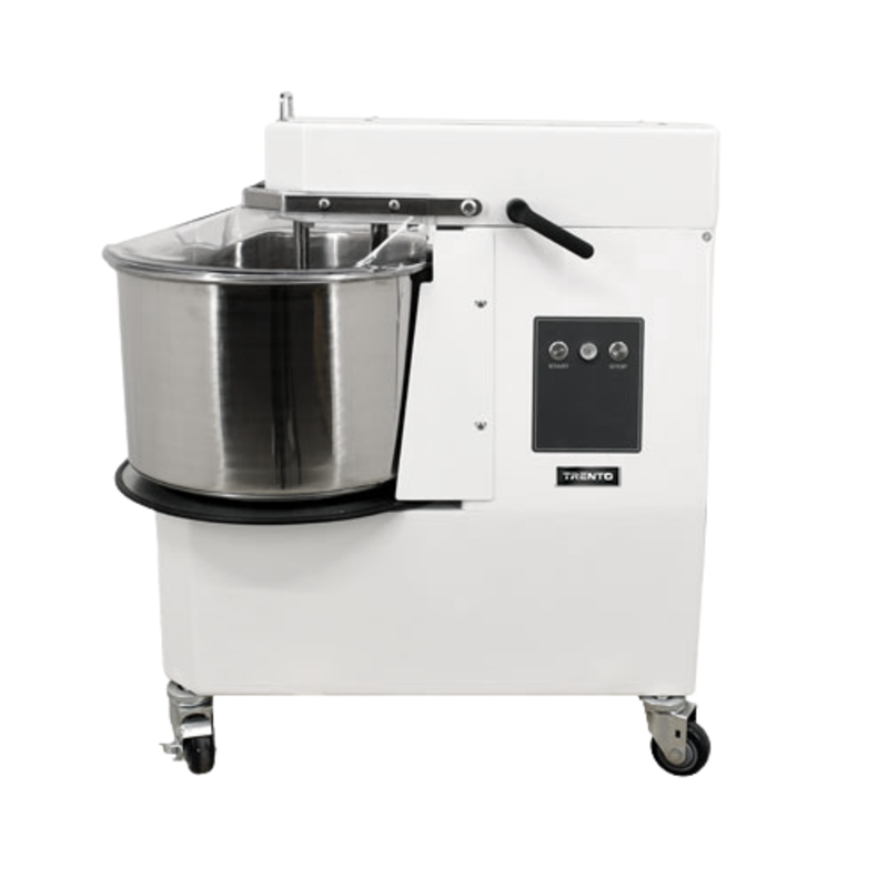 Alt Tag: TRENTO 47088 34 QT Commercial Heavy-Duty Spiral Dough Mixer Italian-made 34 qt spiral mixer with stainless bowl and casters