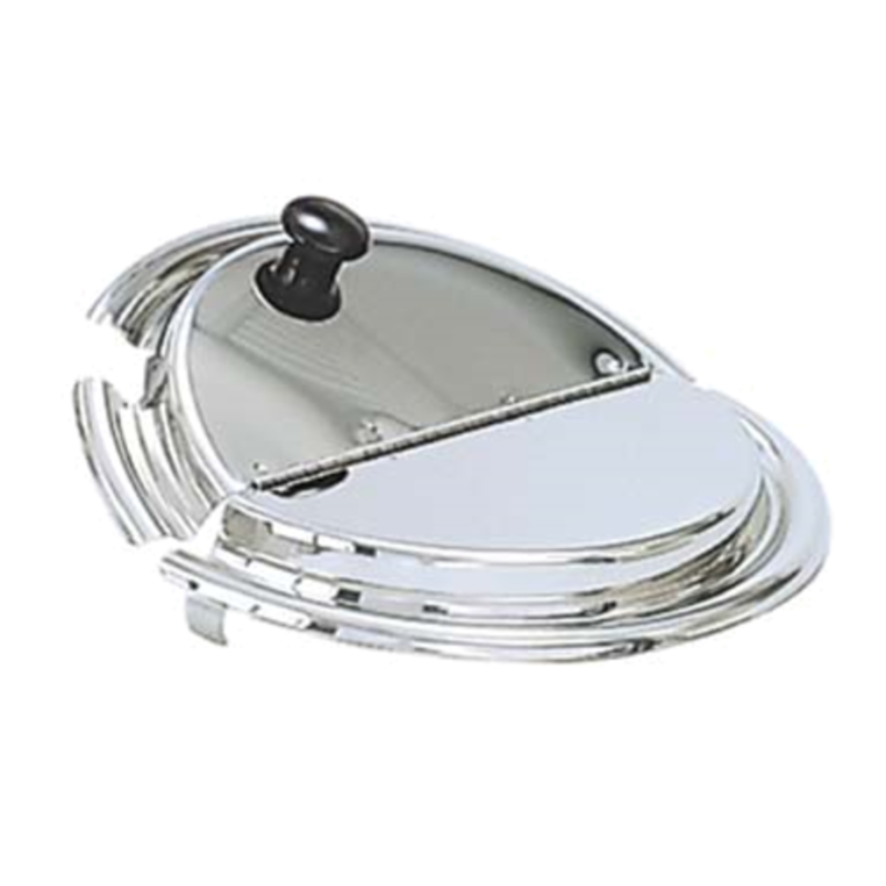 Alt Tag: 7 quart hinged vegetable inset cover stainless steel hinged lid with mirror finish for CHI CHI-85 7-quart vegetable inset