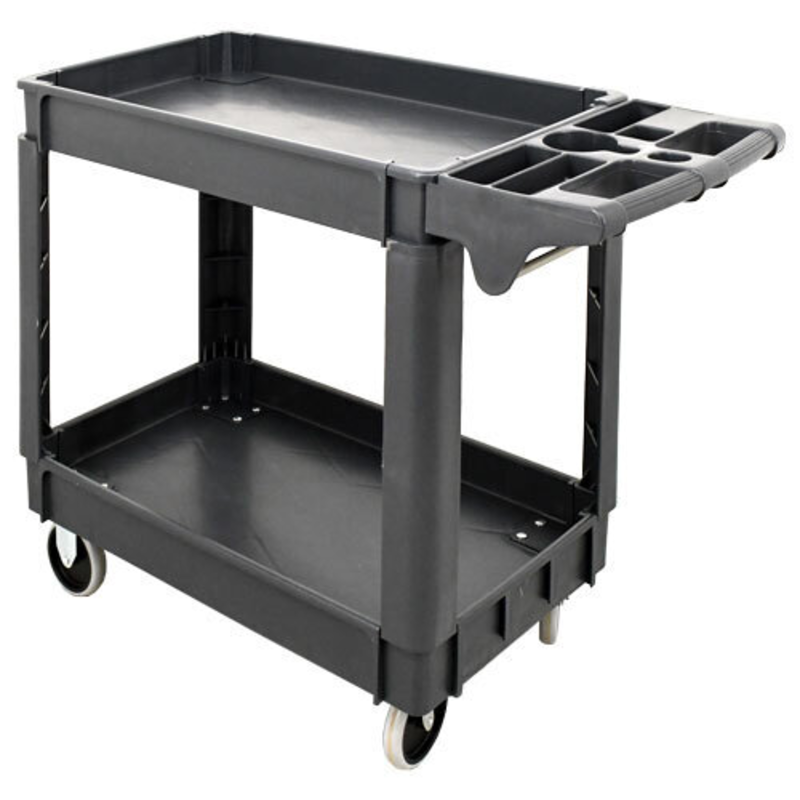 OMCAN 47152 551.2 lbs Heavy-Duty Gray Utility Bussing Cart with two shelves, molded handle, and swivel casters for food service