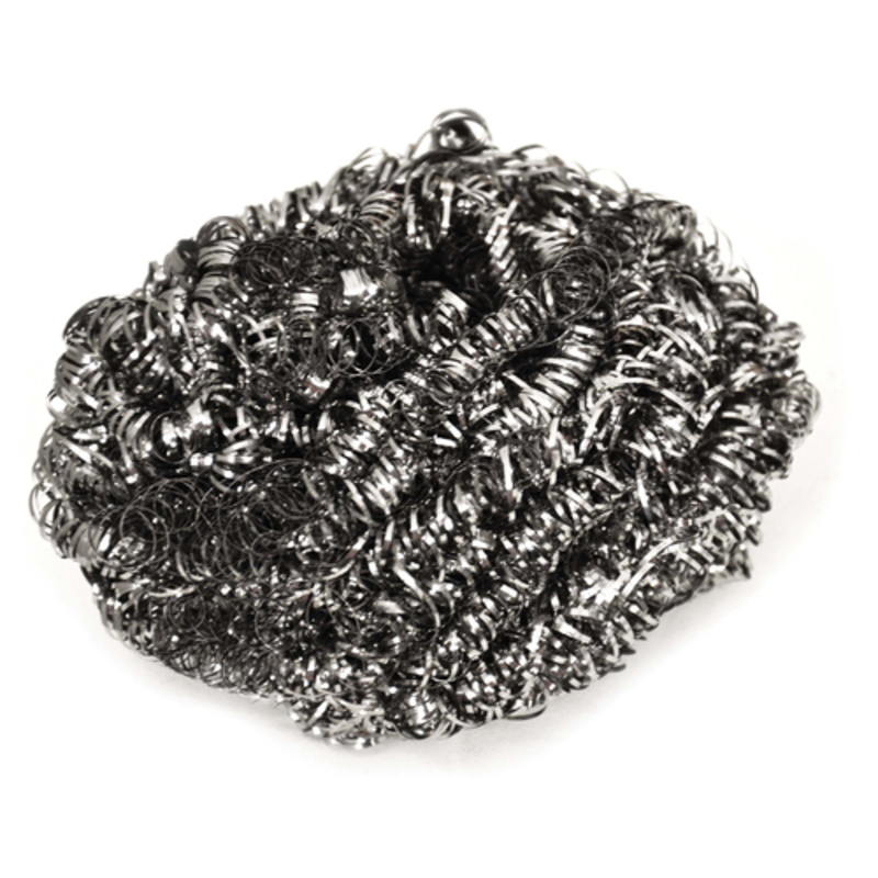 Alt Tag: Omcan 10002 Heavy-Duty Stainless Steel Scrubber for Commercial Kitchens heavy-duty stainless steel scouring pad for pots, pans, grills