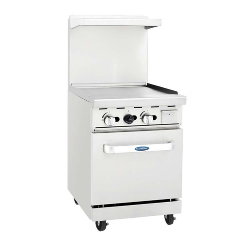 Étiquette alternative : Cook Rite AGR-24G Cuisinière à gaz de restaurant de 24 po avec plaque à plaque, plaque de plaque, plaque de cuisinière en acier inoxydable avec four et crédence