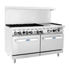 Cuisinière à gaz de restaurant Cook Rite de 60 po avec 6 brûleurs et chaîne de cuisinière commerciale en acier inoxydable avec 6 brûleurs, plaque et double four