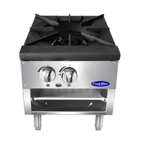 Alt Tag: Cook Rite ATSP-18-1L Durable Stainless Steel Gas Stock Pot Range commercial burner with dual control knobs, stainless steel front