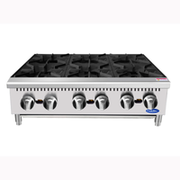 Alt Tag: Cook Rite by Atosa Six Burner 36-Inch Gas Countertop Hotplate ACHP-6 stainless steel commercial 6-burner hotplate front view