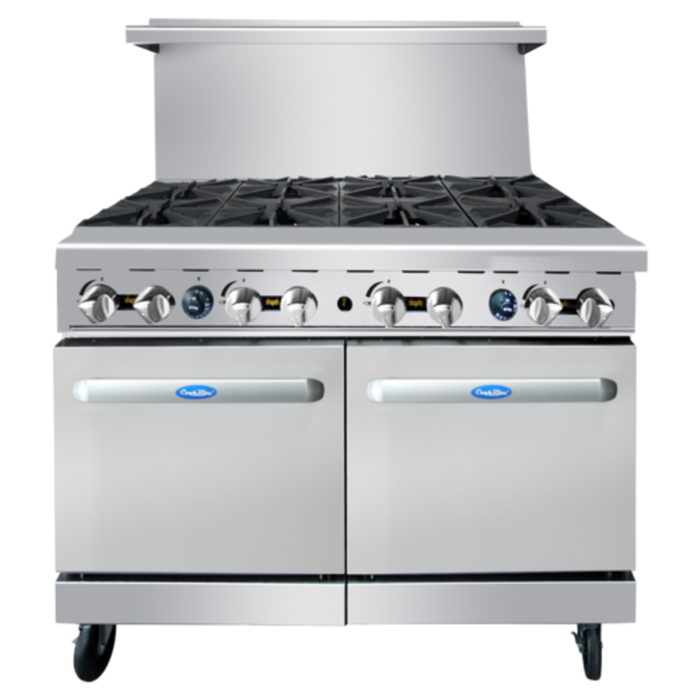 Étiquette alternative : Cook Rite by Atosa AGR-8B Cuisinière de restaurant au propane liquide de 48" Cuisinière commerciale en acier inoxydable de 48 pouces avec deux fours et grilles en fonte
