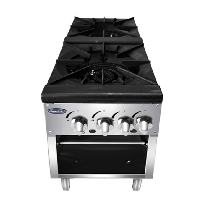 Cook Rite by Atosa ATSP-18-2 Gas Stock Pot Range 160,000 BTU commercial dual-burner gas range front view with control knobs