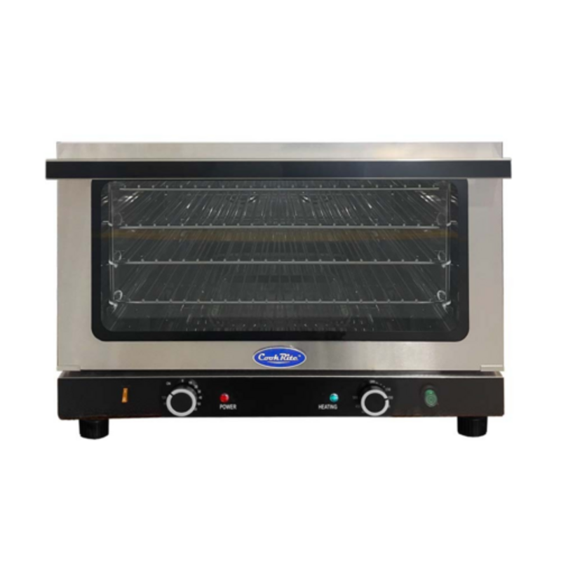 Alt Tag: Cook Rite by Atosa Electric Countertop Convection Oven 4 Racks commercial countertop oven with glass door and control knobs