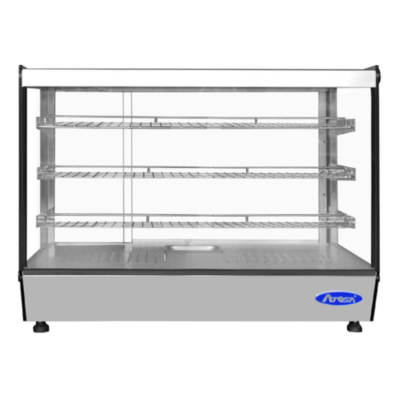 Alt Tag: Cook Rite 7.1 Cu. Ft. Hot Food Countertop Display Case stainless steel heated food display with glass front and 3 shelves