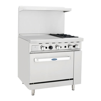 Alt Tag: CookRite AGR-2B24GL-NG 36 inch gas range with griddle and oven commercial stainless steel combination range with open burners