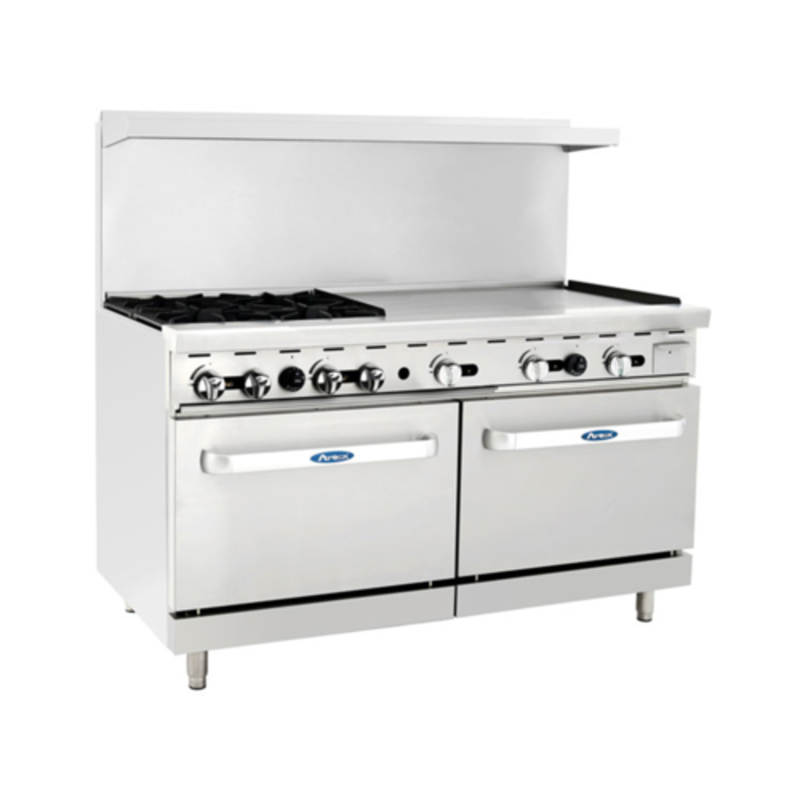 Alt Tag: CookRite AGR-4B36GR-NG 60" Combination Gas Range with 4 Burners commercial stainless steel range with griddle and double oven