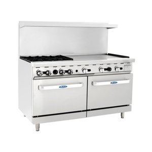 Alt Tag: CookRite AGR-4B36GR-NG 60" Combination Gas Range with 4 Burners commercial stainless steel range with griddle and double oven