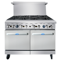 Alt Tag: CookRite AGR-8B-NG 48" Natural Gas Restaurant Range with 8 Burners commercial range with dual ovens, front view