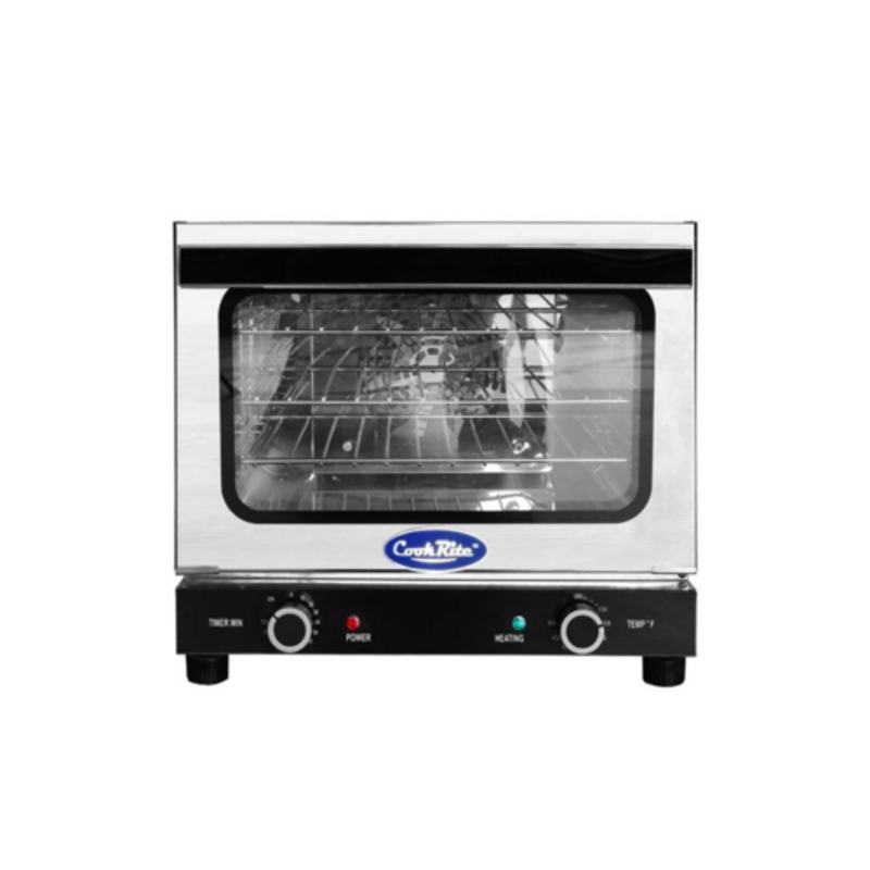Alt Tag: CookRite Electric Countertop Convection Oven with 4 Pan Capacity stainless steel commercial countertop oven front view
