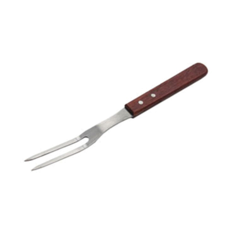 Stainless Steel Kitchen Fork With Wood Handle, Perfect For Carving And Plating Meats.