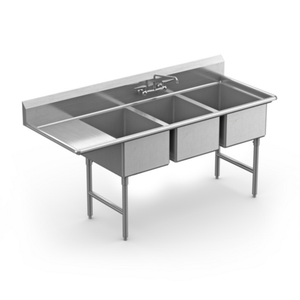 Winholt WS3T1818LD18-14DP-14GA 78.5" x 23.5" Three Compartment Sink