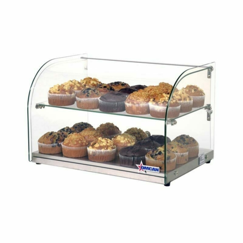 Omcan 44372 45L Capacity Countertop Pastry Display Case Filled With Muffins And Baked Goods