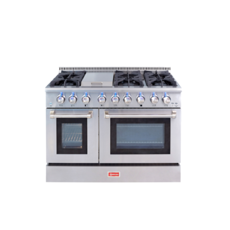 Omcan 48-Inch Residential Natural Gas Dual Oven Range With Dual Ovens And Professional-Style Cooktop