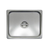 Alt Tag: half size stainless steel steam table pan cover with flat solid design and center handle for commercial food service