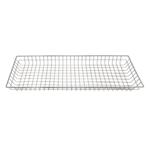 Alt Tag: Omcan 80886 24.5-inch Rectangular Wire Display Basket Durable chrome-plated rectangular wire basket for retail product display