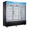 OMCAN 51052 78" Wide Black Glass Door Merchandiser Refrigerator With Three Glass Doors For Displaying Chilled Products.