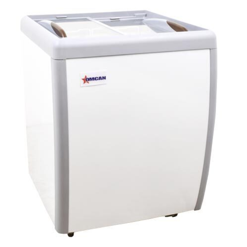Omcan 46492 5.5 cu.ft. Ice Cream Display Freezer With Flat Glass Top For Showcasing Frozen Treats