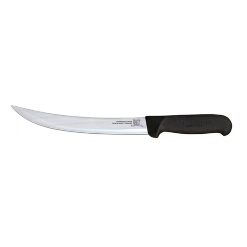 Alt Tag: Omcan 16856 Victory USA 8-Inch Blade Super Fiber Breaking Knife with curved 8-inch blade and black super fiber handle