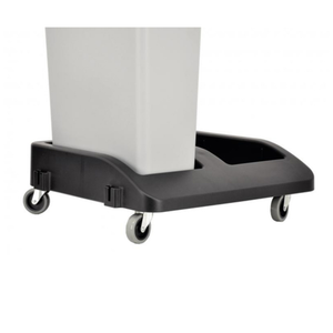Alt Tag: Omcan 43304 Polypropylene Double Dolly for Trash Container #43299 55-gallon commercial trash receptacle dolly with casters