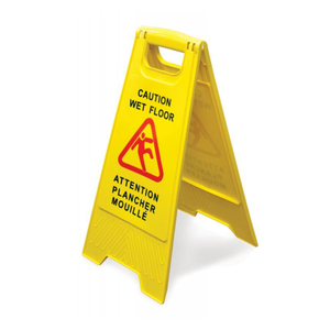 Omcan 24415 Durable High-Visibility Foldable A-Frame Wet Floor Sign yellow caution wet floor A-frame safety sign for slip hazard warning