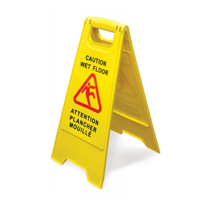Omcan 24415 Durable High-Visibility Foldable A-Frame Wet Floor Sign yellow caution wet floor A-frame safety sign for slip hazard warning