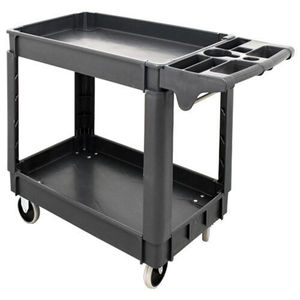 OMCAN 47152 551.2 lbs Heavy-Duty Gray Utility Bussing Cart with two-shelf design, organizer handle, and swivel casters