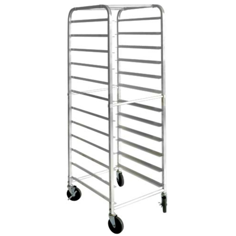 OMCAN Aluminum Curve Top Knock-Down Pan Rack 12 Pan Capacity, aluminum mobile bakery sheet pan rack with casters