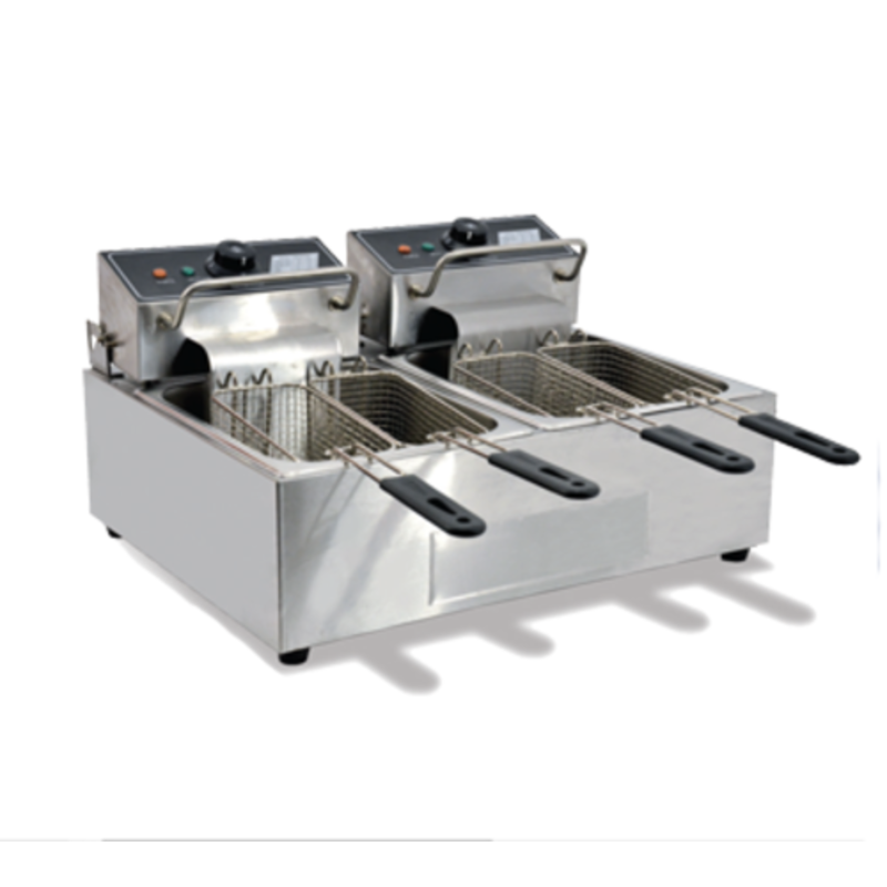 Omcan 34868 12.6 Qt. Countertop Electric Double Pot Fryer With Two Independent Tanks