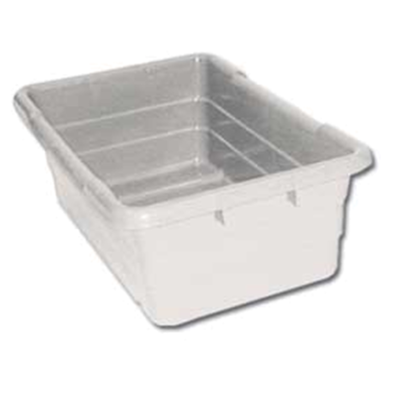 Alt Tag: Omcan 10939 White Polyethylene Commercial Storage Lug, 1.0 cu. ft. Capacity white plastic commercial kitchen storage bin