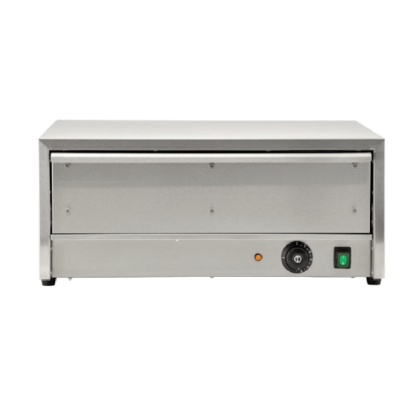 Alt Tag: Omcan 43623 32 Bun Capacity Hot Dog Roll Warmer countertop stainless bun warmer with thermostat dial and power switch