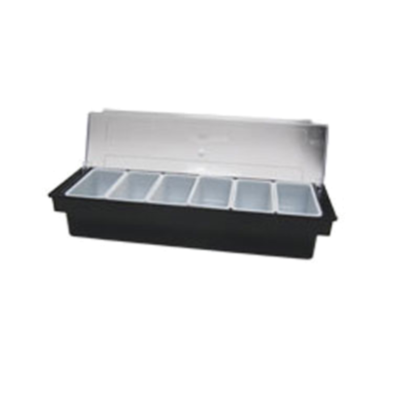 6 Compartment Bar Condiment Holder With Transparent Lid And Six Separate Compartments For Organized Garnish Storage