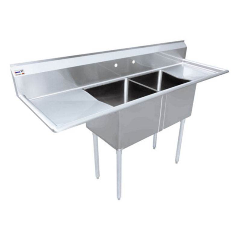 Commercial Stainless Steel Pot Sink With Two Compartments And Drainboards For Efficient Warewashing