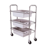 3-Tier Dish Cart Storage Rack With Three Bins On A Chrome Frame For Efficient Foodservice Organization