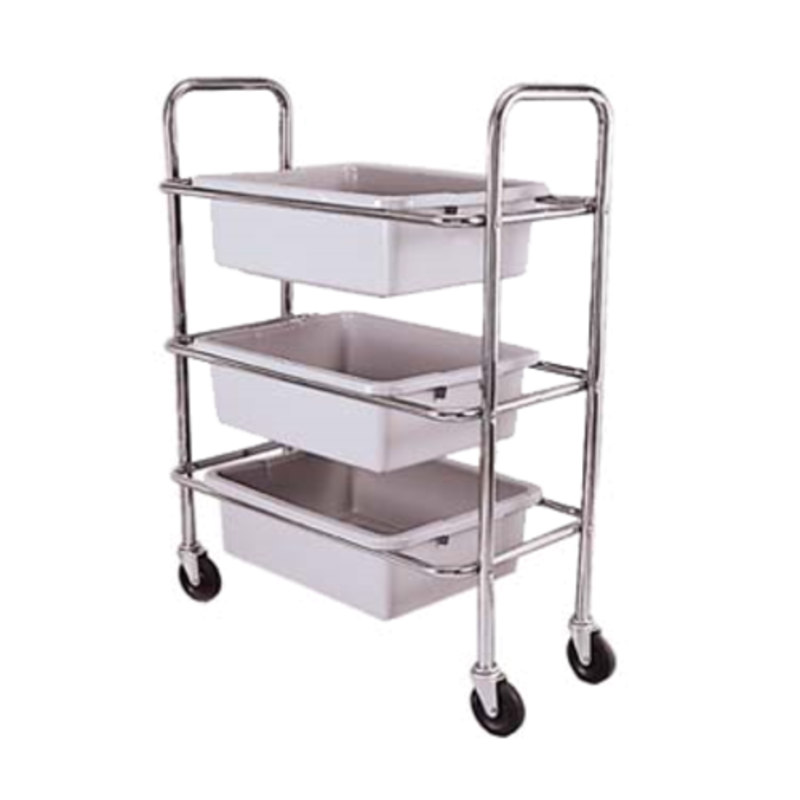 3-Tier Dish Cart Storage Rack With Three Bins For Organized Dish Bussing And Tub Transport