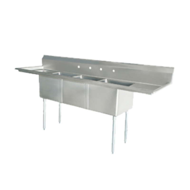 Three Compartment Pot Sink With Drainboards Made Of Durable Stainless Steel For Commercial Kitchens