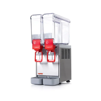 Distributeur de boissons froides Ugolini 49085 de 9,84 pouces de large à 2 bols, avec deux réservoirs transparents et robinets rouges pour jus ou thé glacé