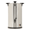 Alt Tag: Omcan 43462 Commercial Electric Coffee Percolator, Large 100 Cup (15L) Capacity stainless steel urn with spigot and handles