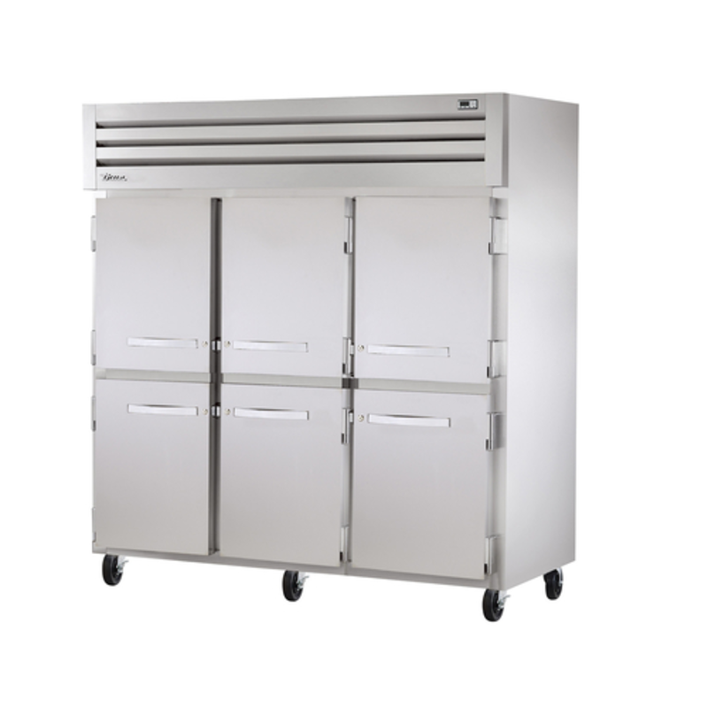 True 77.75" Three Section Reach-In Refrigerator With Solid Half Doors For Efficient Food Preservation