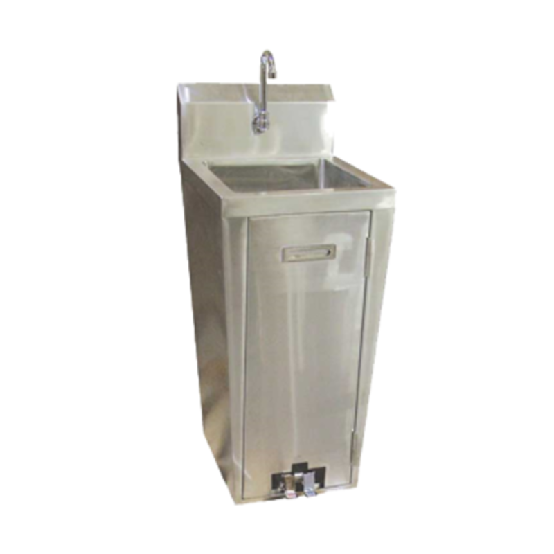 Alt Tag: OMCAN 18" Wide Freestanding 16-Gauge Stainless Steel Pedestal Sink commercial hand sink with faucet and enclosed pedestal base